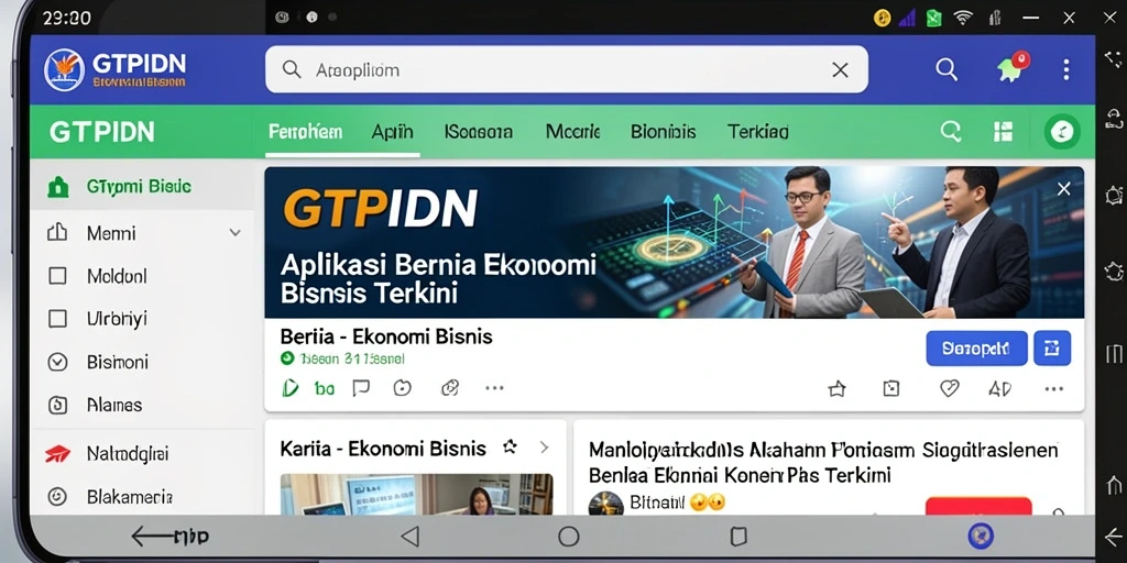 Antarmuka aplikasi GTPIDN menampilkan berita ekonomi terkini.