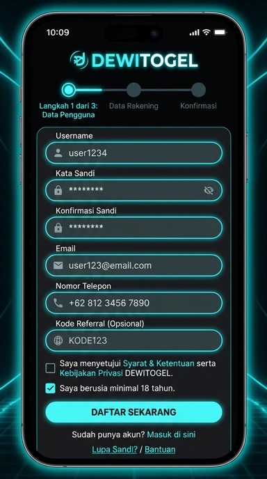 Tampilan halaman daftar dewitogel